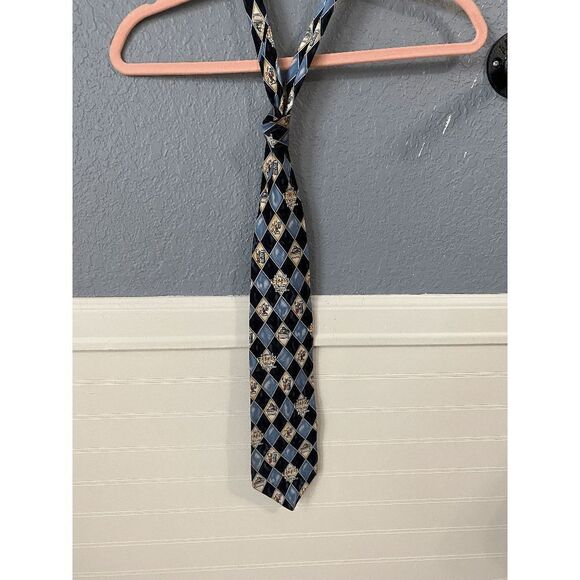Shoebox Men’s Argyle Print Pure Silk Adjustable Neck Tie Blue & Black - Picture 1 of 6